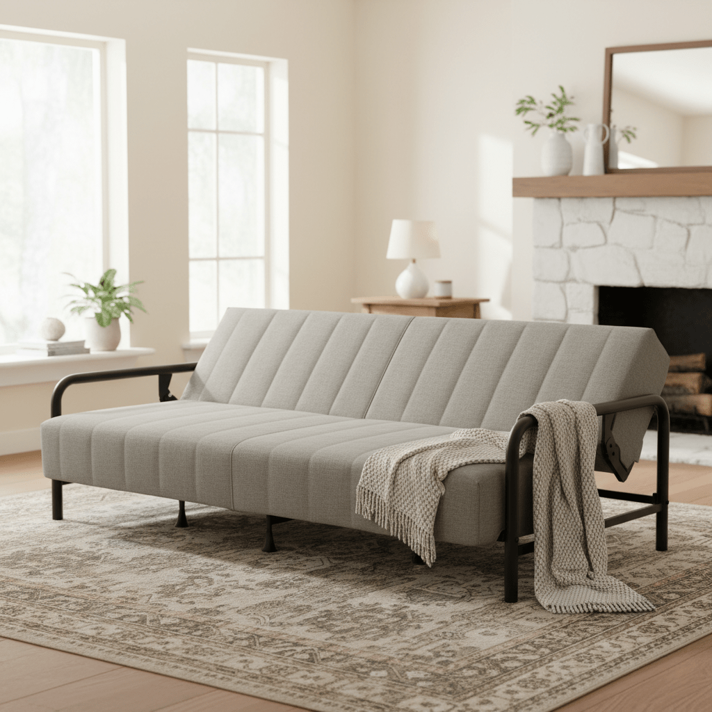 Modern Convertible Upholstered Sofa Bed with Adjustable Backrest & Independent Spring Support - Heavy-Duty Metal Frame, 600 Lbs Weight Capacity, Smooth Flat Sleeper Bed for Small Spaces, Guest Room, Daybed - Assembly, Space-Saving