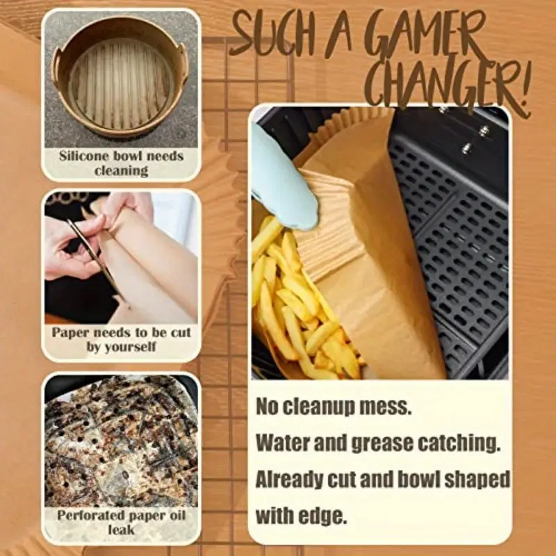 disposable paper liner square 250pcs for 5 to 8 fryer baskets nonstick oilproof parchment liner , disposable air fryer paper liners, air fryer mat, rectangle air fryer liners, air fryer accessoires, air fryer , food prep tools, kitchen essentials, reusable alternative, easy , nontoxic coating, parchment, baking sheet, home cooks, kitchen enthusiasts Product details 4