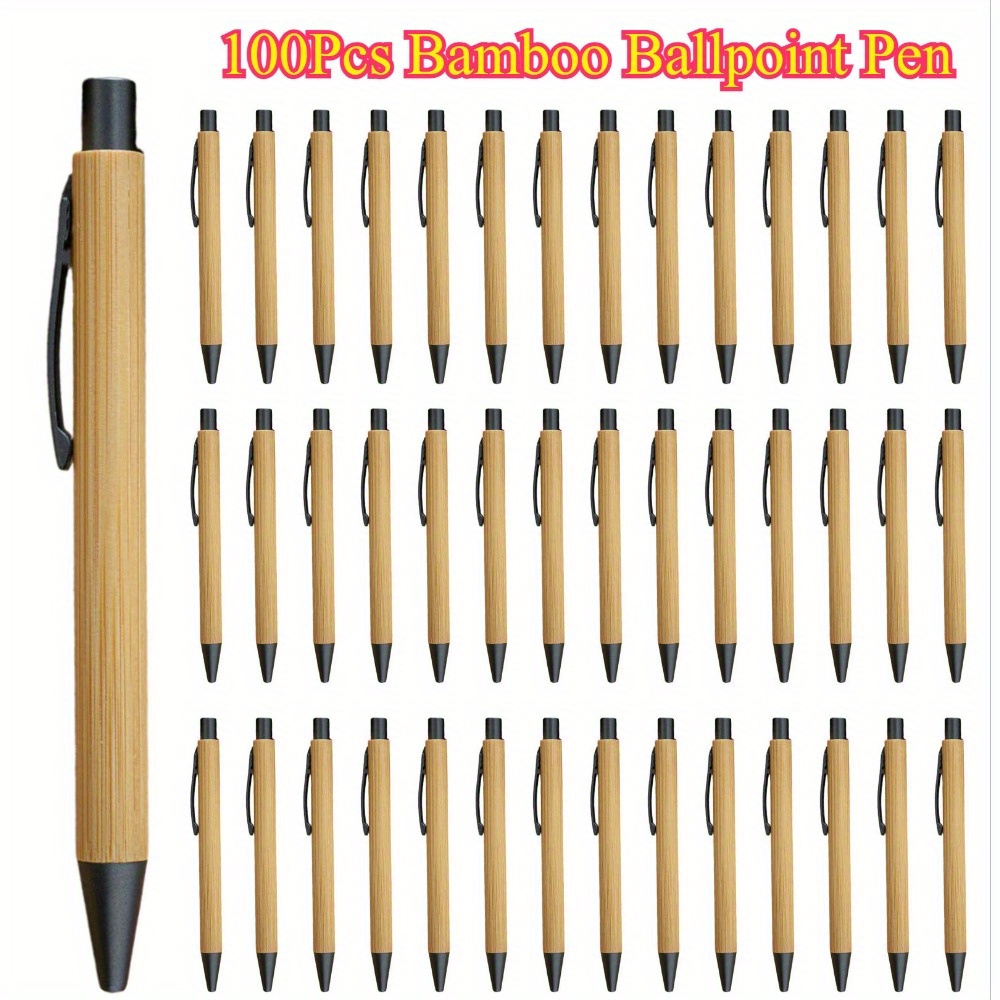 100pcs/lot Bamboo Wood Ballpoint Pen 1.0mm Tip Office School Wrting Stationery Business Signature Ball Pens
