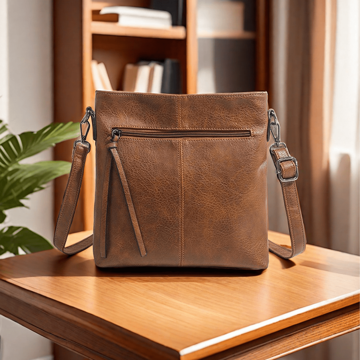 

Vintage Style Pu Crossbody Bag For Women - Features An Adjustable Shoulder Strap And Zip Closure, Work And Casual