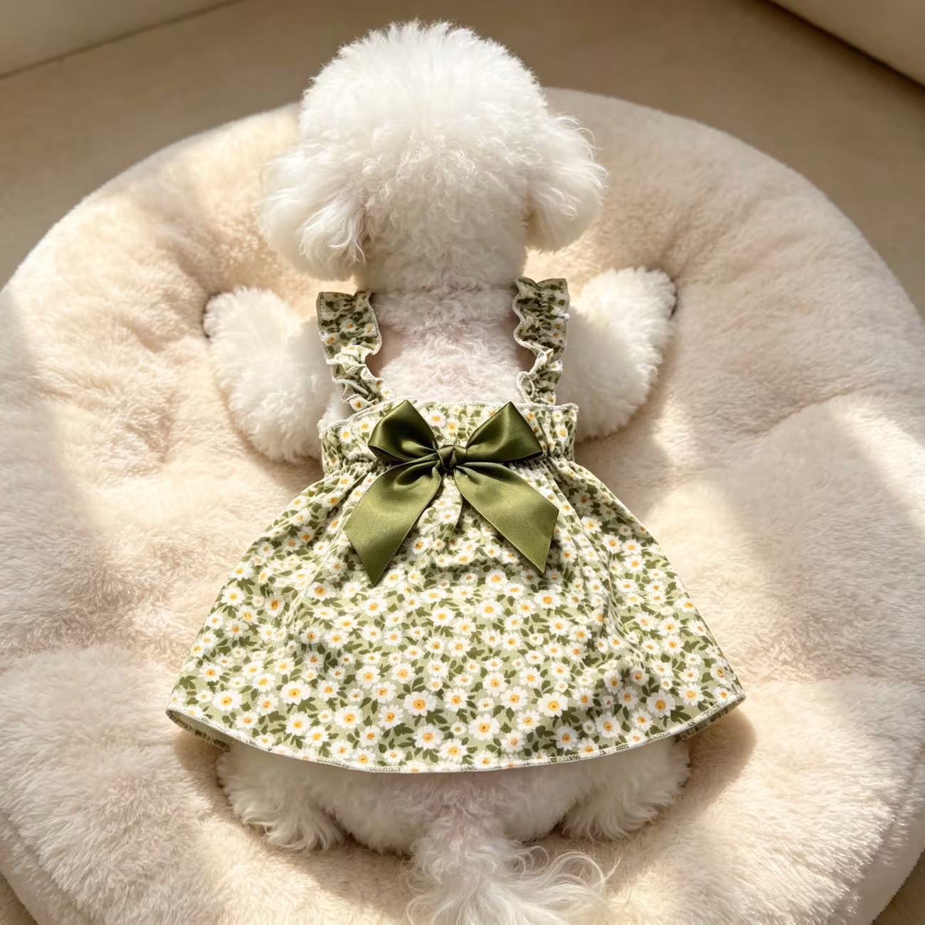 1pc small dog summer dress floral printed ruffle strap pet cami dress with back bow cute puppy clothes for bichon poodle daily outfit Product details 17