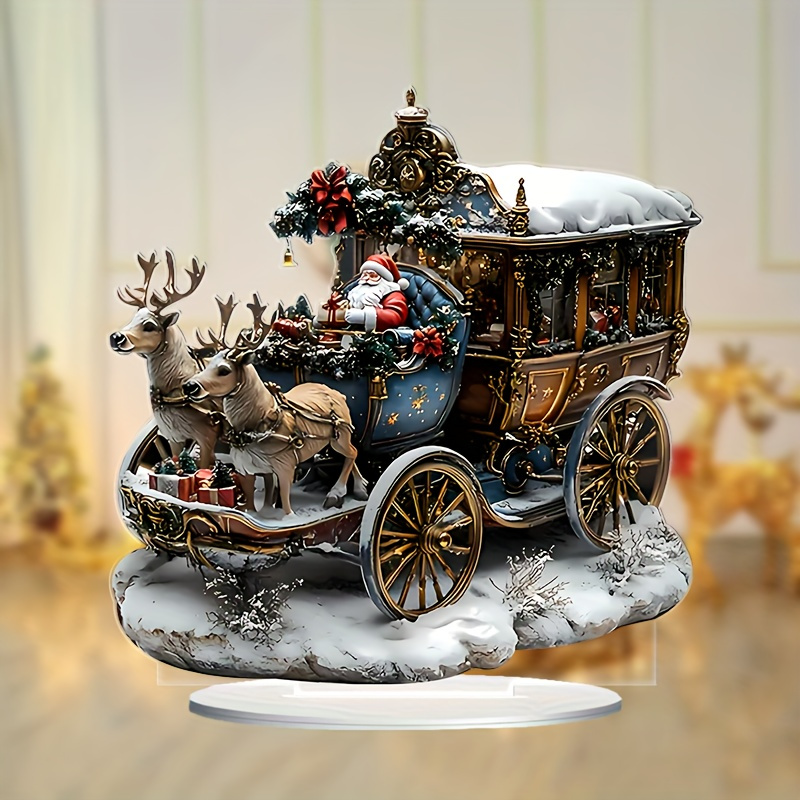 

1pc Acrylic Resin Christmas Table Decor - Santa Sleigh & Reindeer Design, Home, Office & Outdoor Holiday Decoration, Ideal Gift