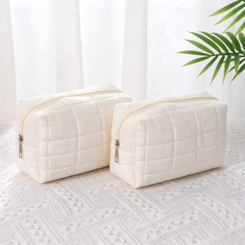 TEMU 2pcs Set Of Soft Makeup Bags, Large Capacity, Japanese Cosmetic Pouch With Zipper, Odorless Quilted Pillow Bag Suitable For Women And Students,