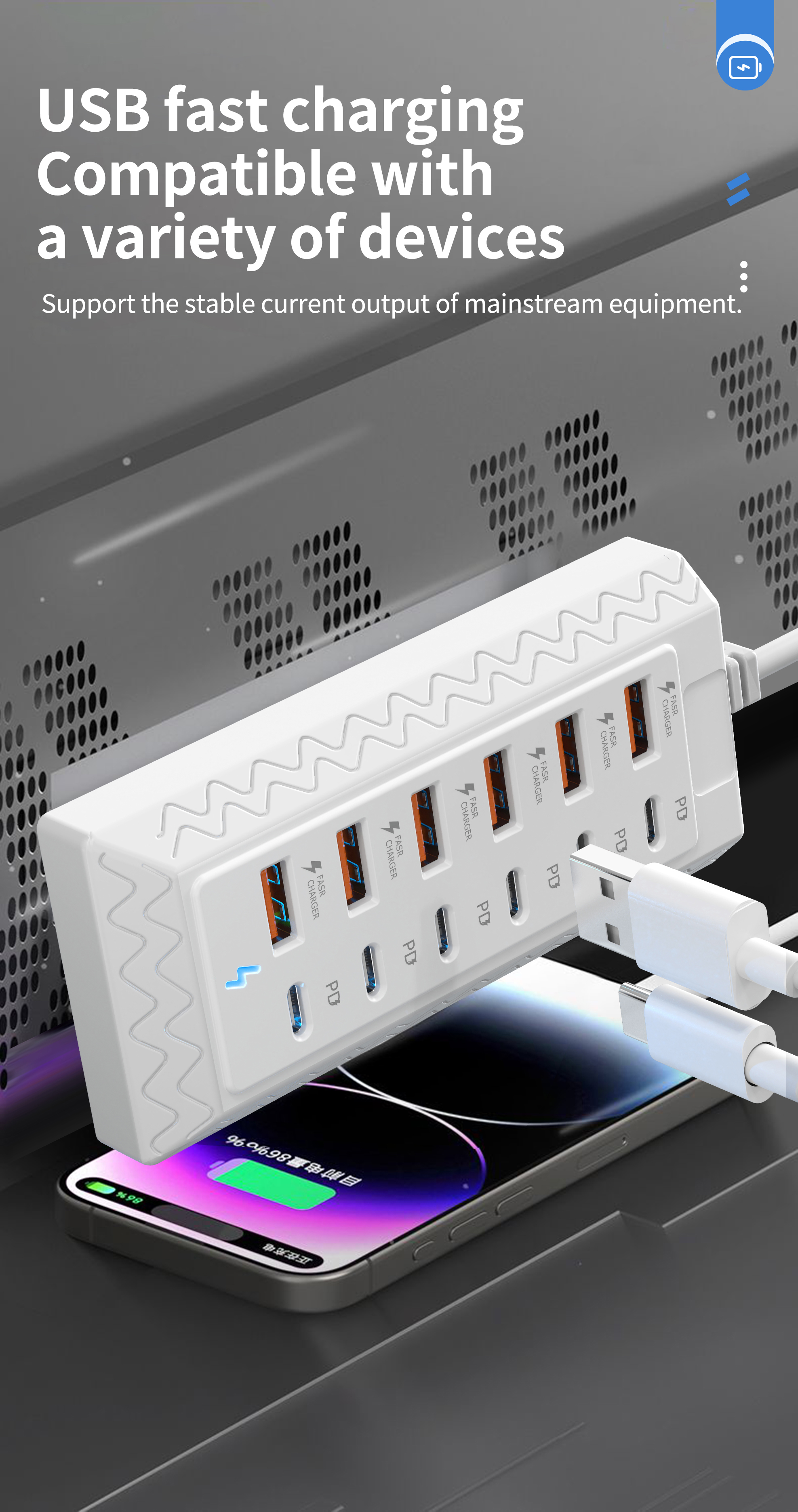 12-In-1 Quick Charging Dock | 6 USB And 6 Type-C Ports, 12-Port Simultaneous Charging Hub | Multi-Device Adapter | Reliable Power Source | Travel And Office Charging Solution | Gifts for Thanksgiving, Christmas, And Valentine'S Day