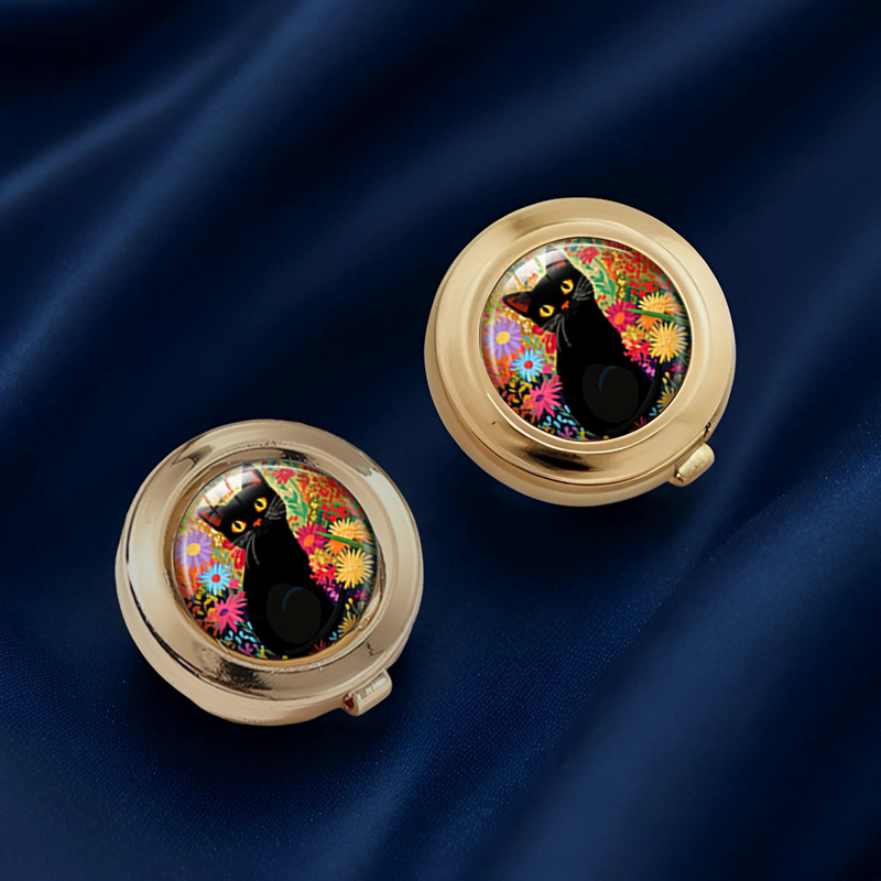 TEMU 2pcs Black Cat Colorful Flower Oil Painting Pattern Round Glass Dome Decoration Button Handmade Shirt Decoration Buttons