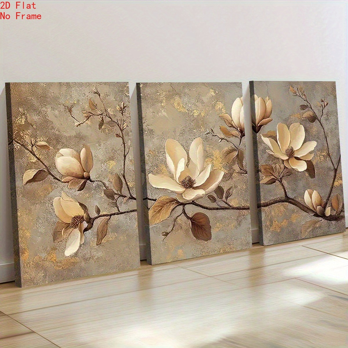 TEMU 2d Flat, 3pcs Modern Retro Vertical Floral Wall Art Posters - Frameless Canvas Paintings Suitable For Living Room, Bedroom, Office Decor,