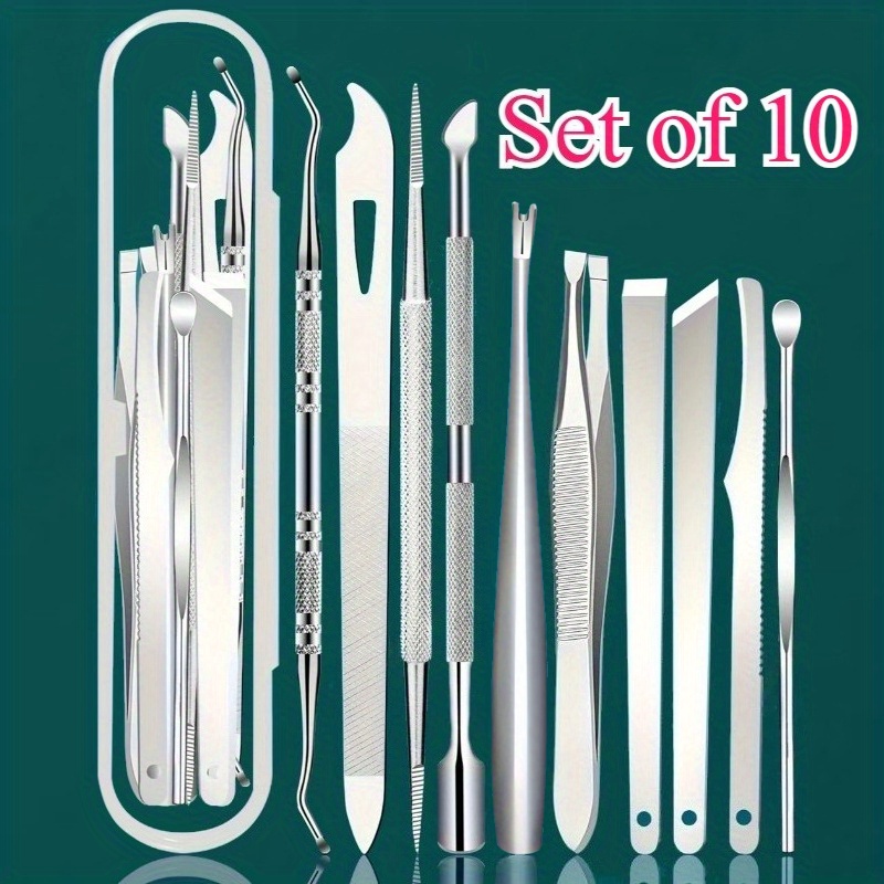 Image of 10pcs Stainless Steel Ingrown Toenail And Cuticle Removal Kit - Odorless Pedicure And Manicure Set, No Power Required, Portable Storage Case