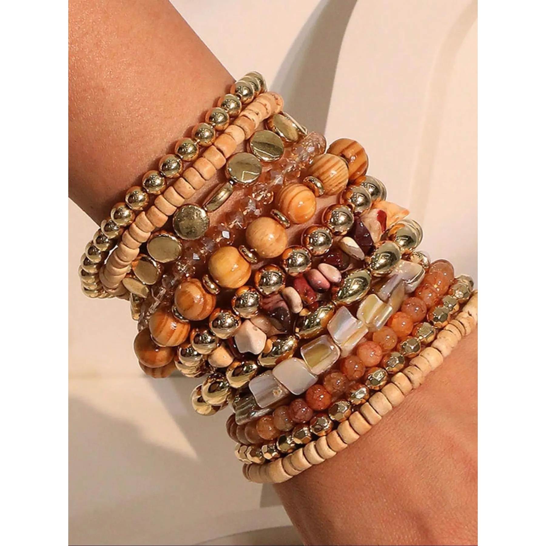 TEMU Lot de 12 bracelets perlés de style bohème, bracelets perlés tendance faits main pour femme, accessoires décontractés et tendance pour fête et ,