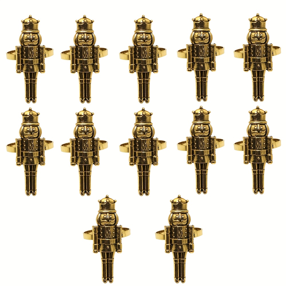 TEMU 12pcs Hot Selling Christmas Decorations Christmas Nutcracker Napkin Rings Vintage Metal Table Decoration Rings Holiday Party Napkin Napkin Ring