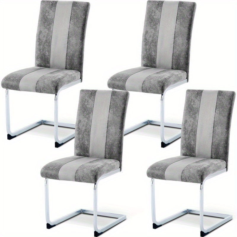 Cantilever Swing Chairs, Suede And High Backrest, Dining Room Chairs With Chrome-plated Metal Frame For Dining Room, Office And Restaurant