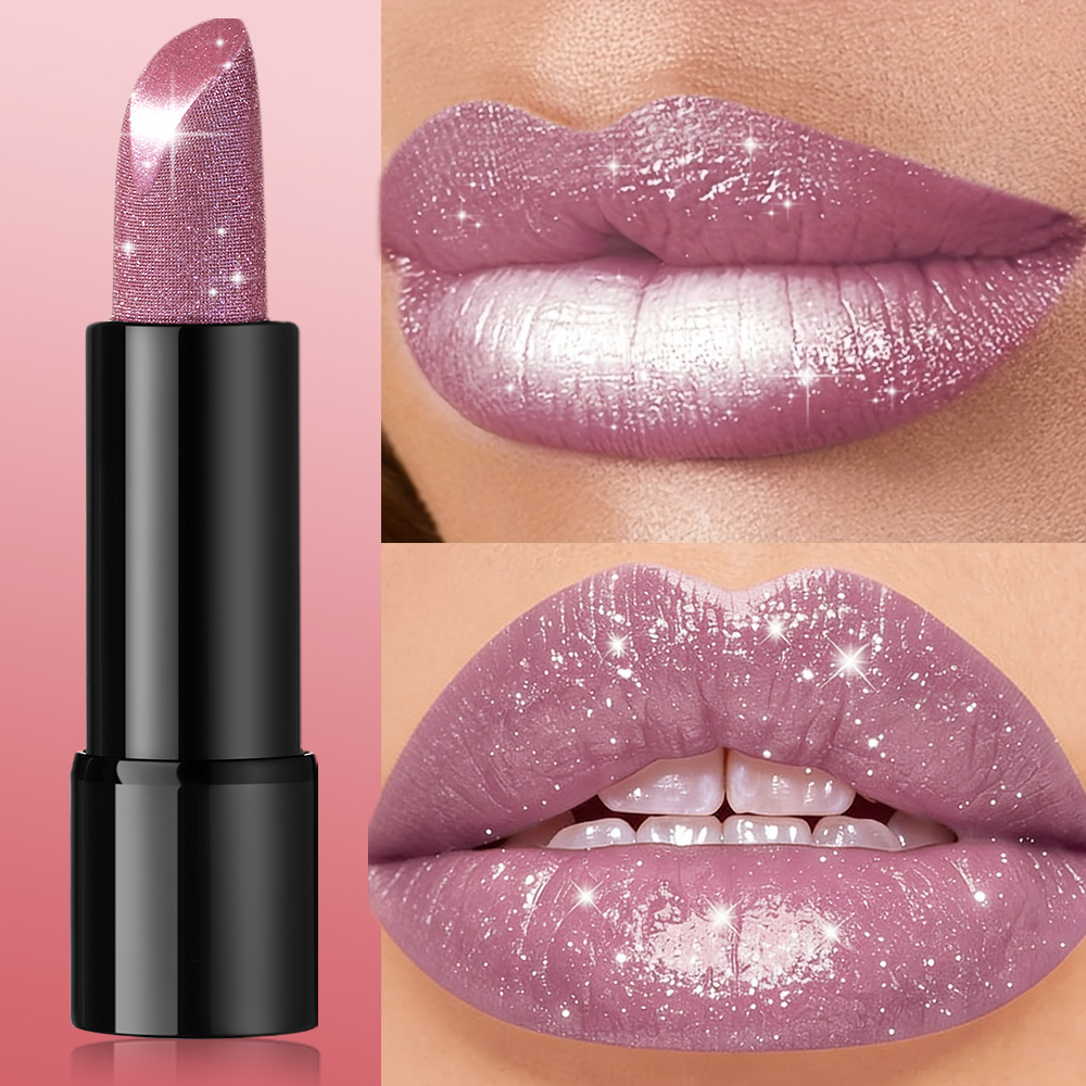 Image of Pudaier Golden Press Pearl Lipstick With Shimmer, 24h Waterproof Long Lasting Shiny Lipstick, 5 Colors (purple, Nude Pink, Brown, , ), Lightweight Travel Makeup, Christmas Gift For Women