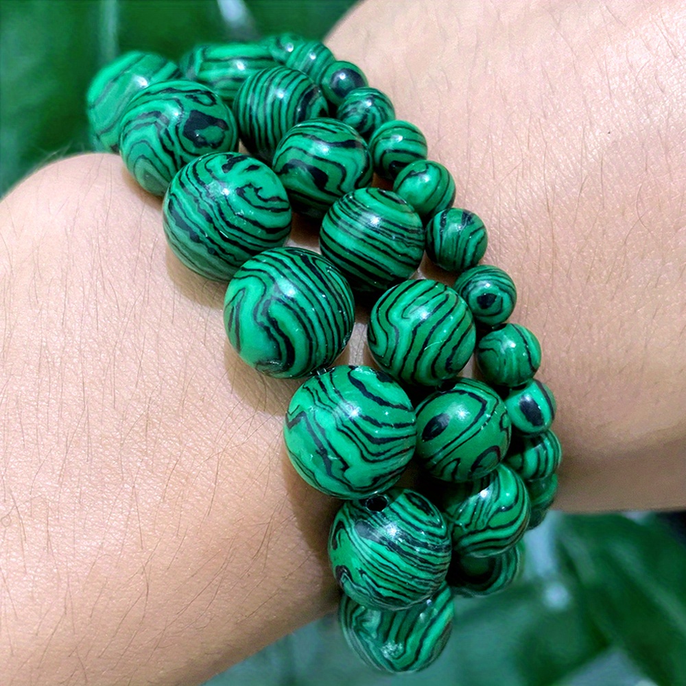 TEMU Bracciale Collana con Perline in Malachite di Pizzo Verde, Aggiunta per Creazione di Gioielli, Filo da 15", 4/6/8/10 mm, 36-92 pezzi