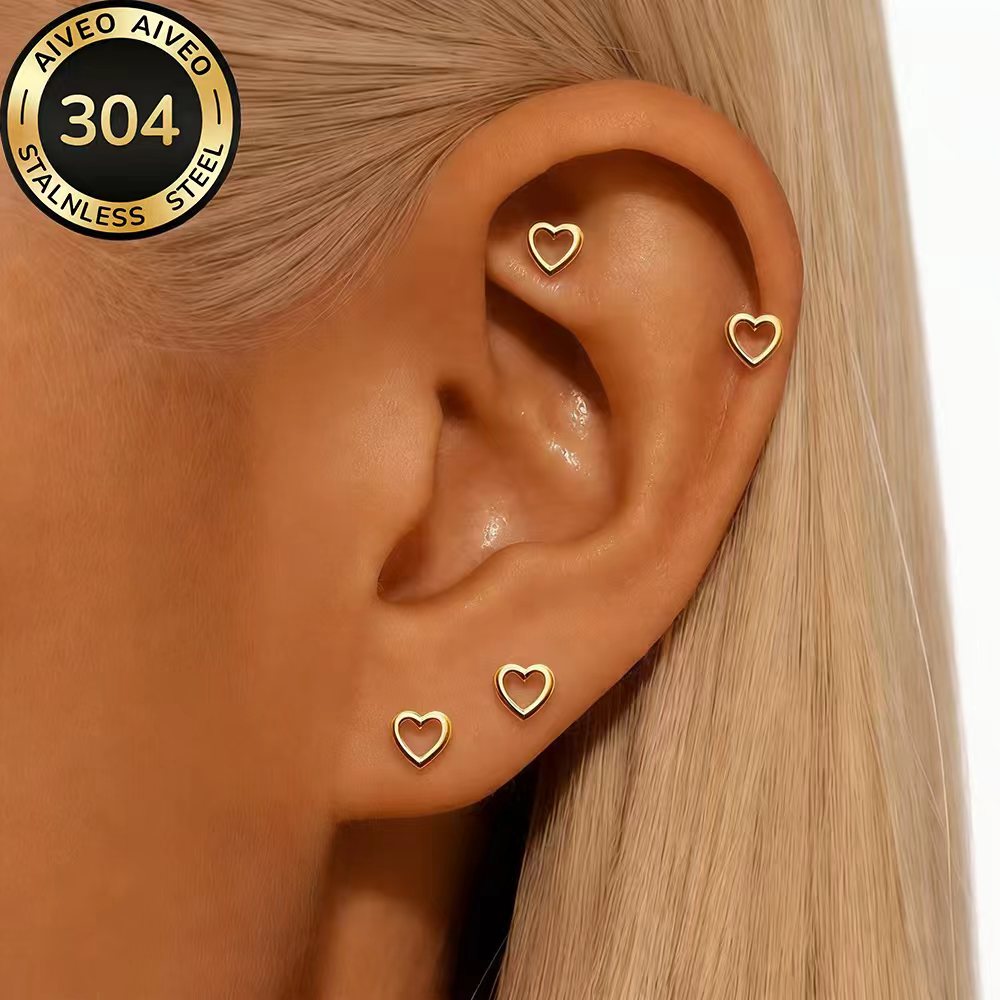 4-Pair Golden Stackable Stud Earrings Set