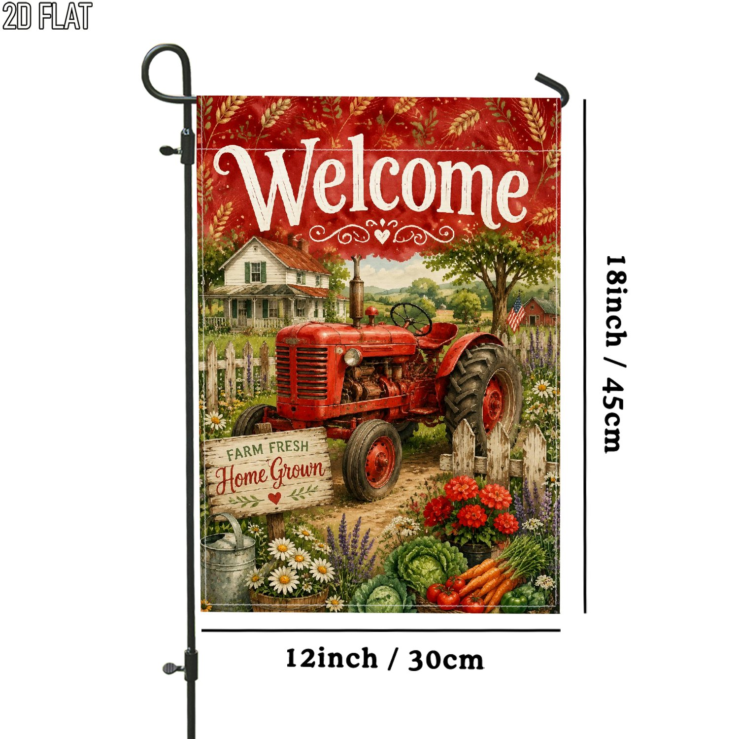 TEMU 2d Flat, 2d Flat Outdoor Garden Flag Rustic Tractor Floral Greenery Double-sided Flag Porch Decoration For Garden Outside Yard Decoration Pole,
