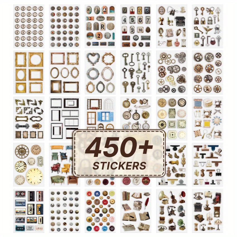 Image of Vintage Sticker Book, Label Sticker, Floral Decals Decorative Material Aesthetic Sticker, Machinery Theme For Art Craft Notebook Envelope Paper Journaling Supplies