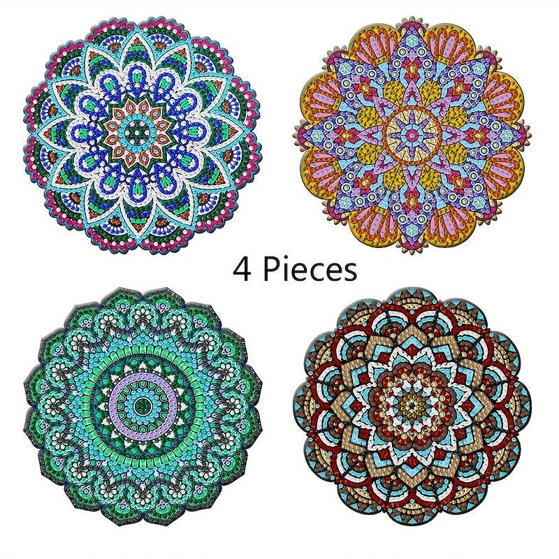 TEMU 4pcs Colorful Pattern Diamond Painting Placemat Set, Art Heat-resistant Table Mat, Mosaic Craft Making, Craft Gift Set, Handmade Gift, Suitable