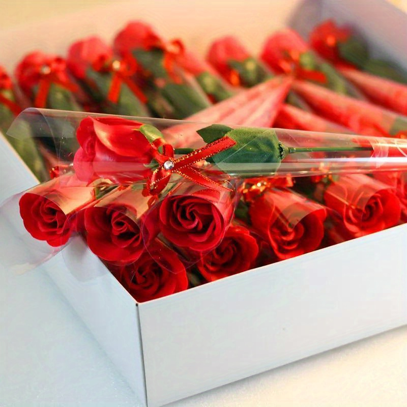 TEMU 12-pack Single-stem Rose Soap Set | Ideal For Valentine's Day, Weddings - Scented Rose Soap Perfect For Gifting To And Fashionable Event