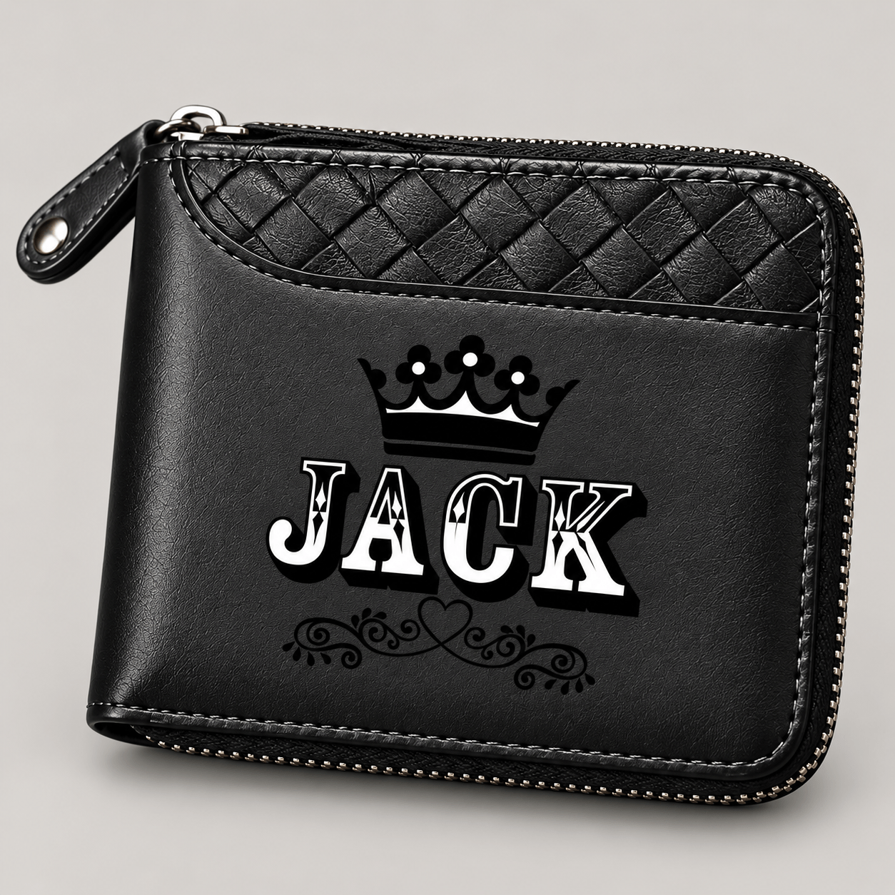 TEMU Custom Name Luxury Men's Wallet With King Emblem - Black Crocodile-textured Synthetic, Zipper Closure, Showcasing The Star-embossed . Card Slots