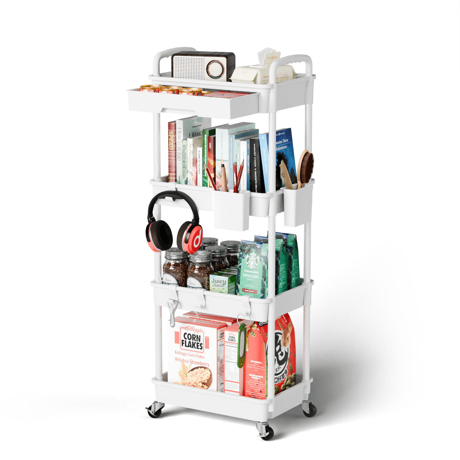 TEMU Carrito utilitario móvil SPACEKEEPER de 3/4/5 niveles con cajón, organizador de almacenamiento rodante de resistencia para el hogar, cocina,