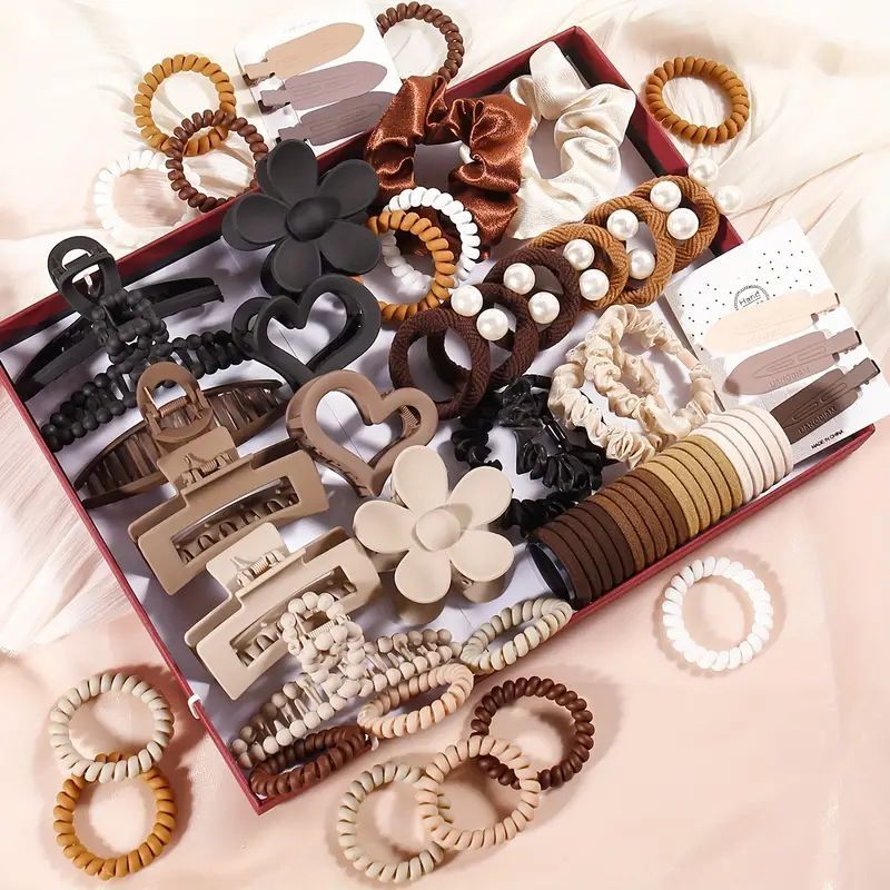 38pcs elegant womens hair accessory set in coffee frosted  display picture 3