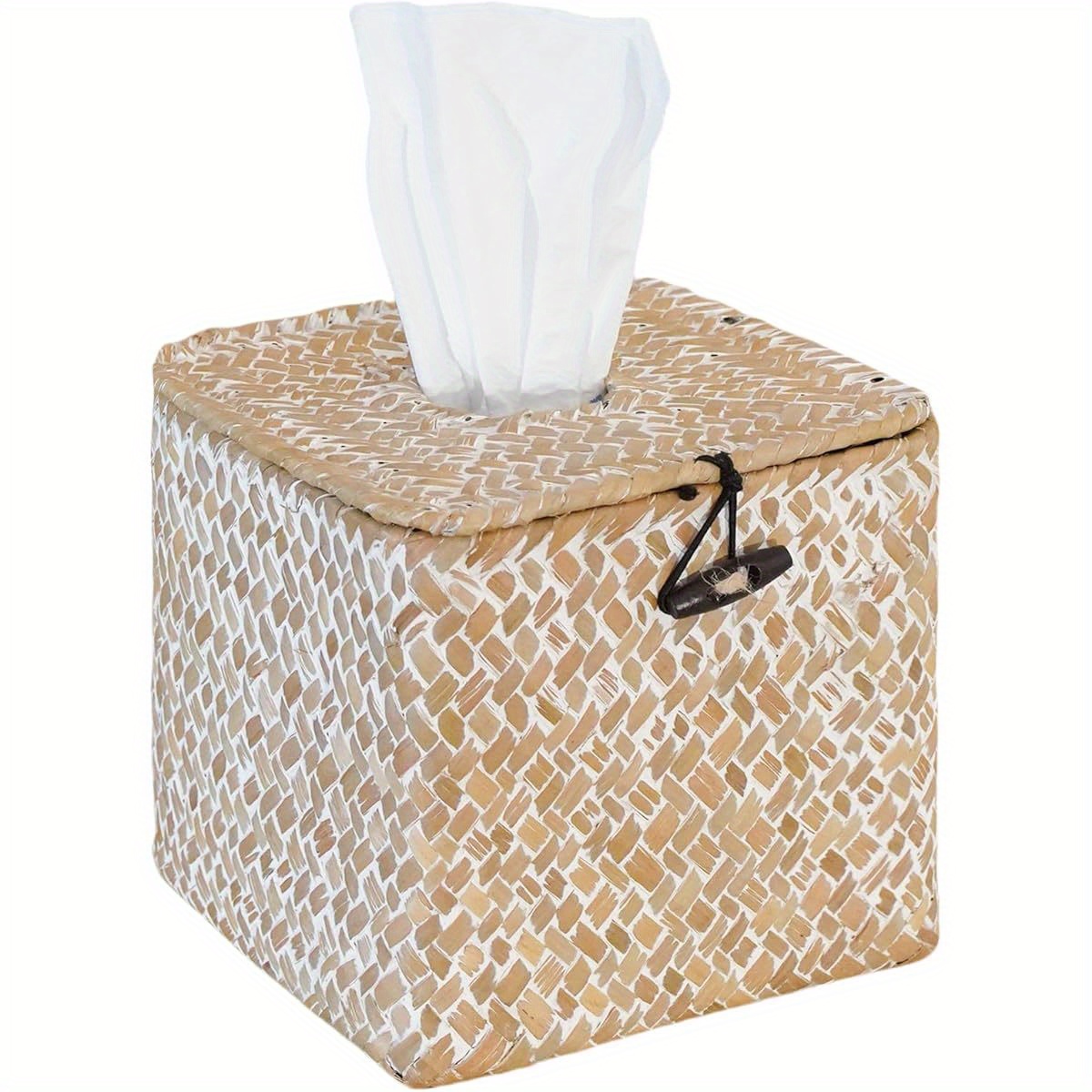   woven tissue box cover boho farmhouse plastic napkin holder with lid square     5 9x5 7x5 7 inch for bathroom living room kitchen bedroom   Product details 5