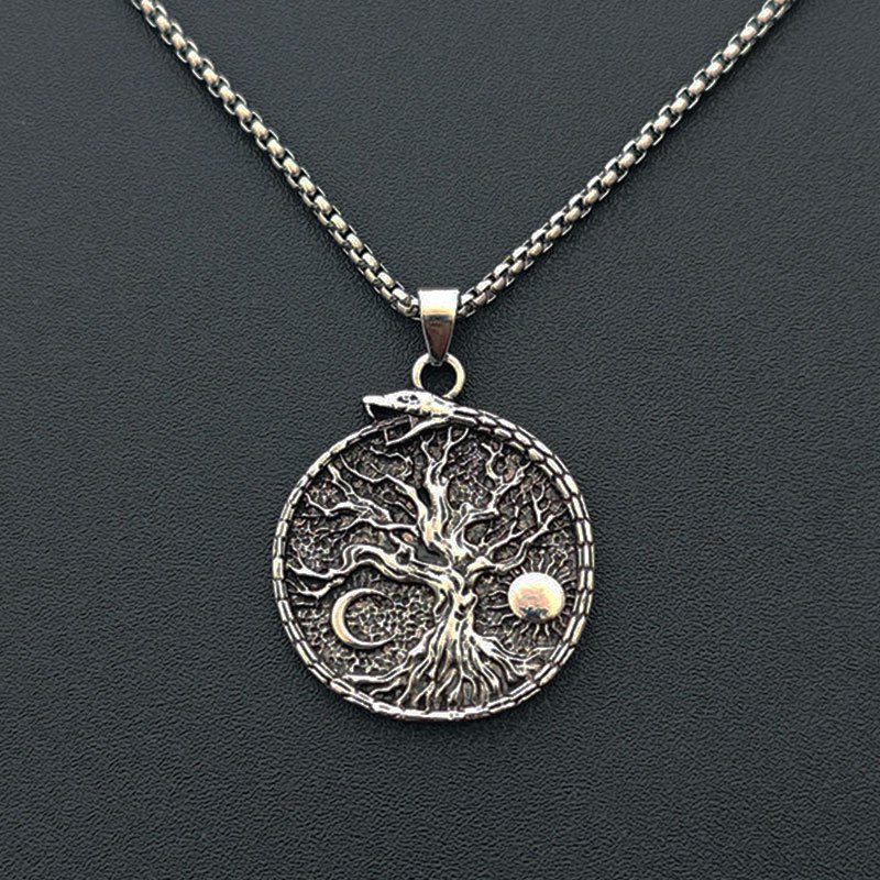 TEMU Collier Vintage Nordique Arbre du Monde Style Norvégien Viking Odin Ornement Amulette Accessoires pour Hommes Cadeau d'Anniversaire