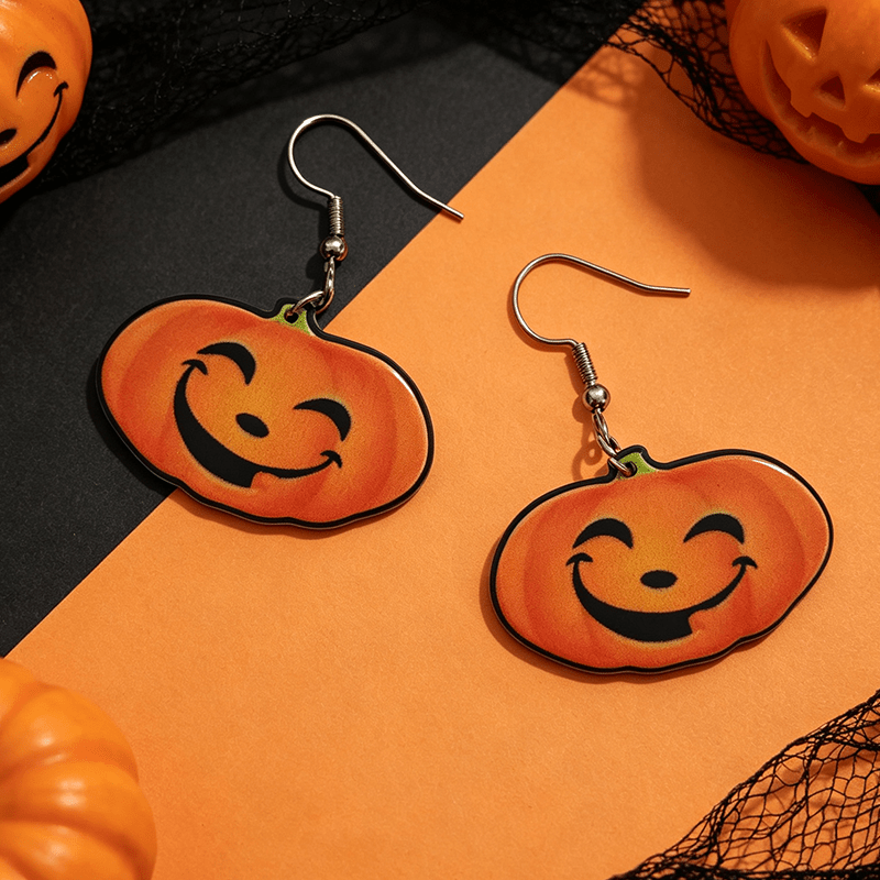 Creative Pumpkin Head Dangle Earrings for Halloween