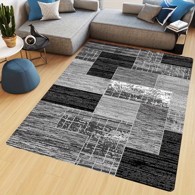 TEMU 1pc Heavy-duty Non-slip Kitchen Floor Mat - Thick 1.1cm Cushioned Mat, Black/gray/white/concrete-like Print Pattern - Machine Washable Polyester
