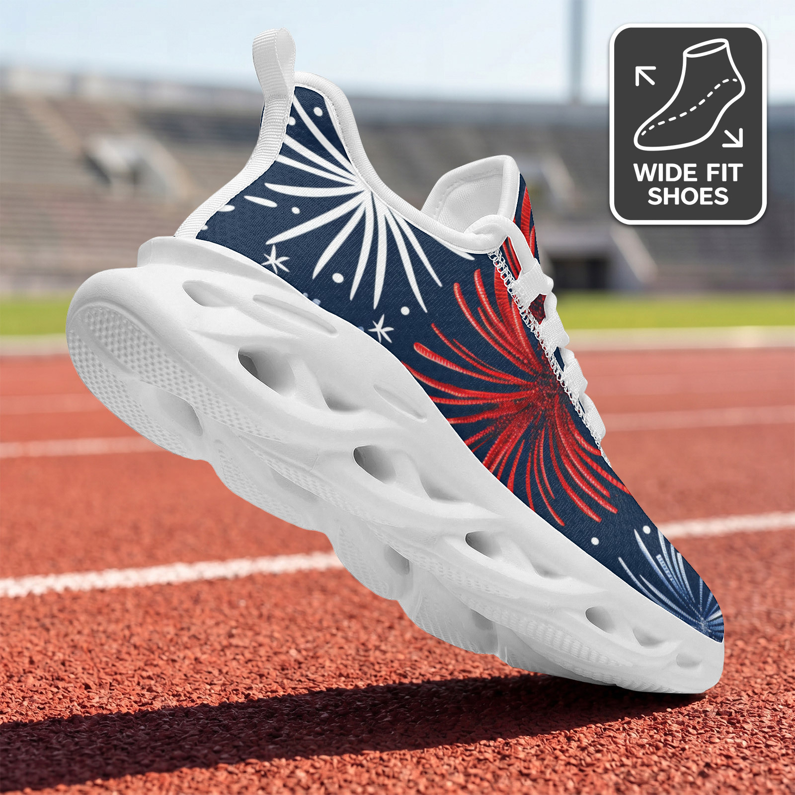 Men's Athletic Running Shoes, Classic Red & Blue Firework Print