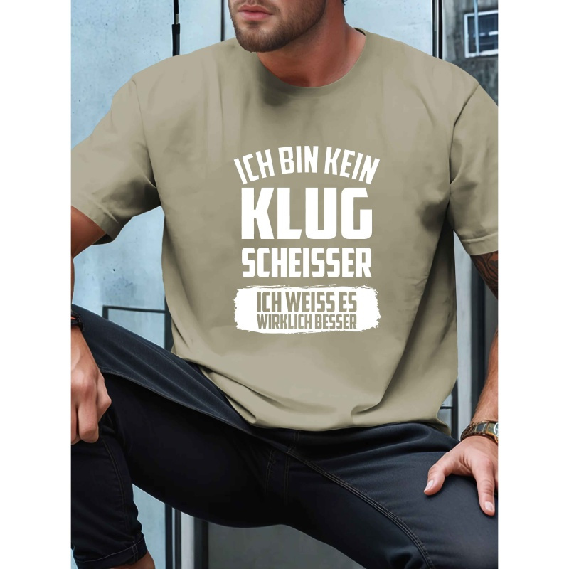 

Men's Casual German Quote T-shirt - Lightweight Polyester, Short Sleeve, Round Neck, Machine Washable Summer Top With Geometric Pattern