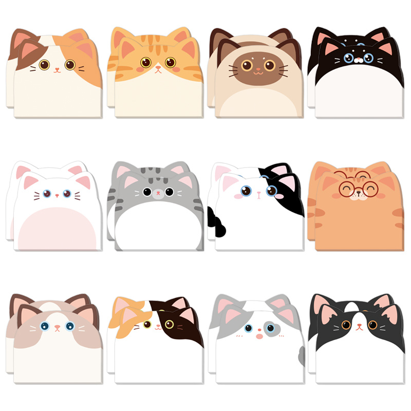 TEMU Juego de 12 blocs de notas adhesivas de gatos de dibujos animados, diseño de gato adorable, 240 hojas en total, adecuadas para mensajes,
