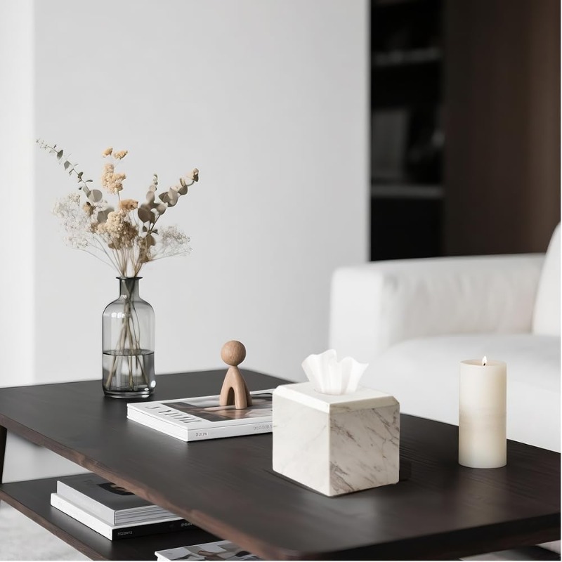 1pc extra heavy-duty natural marble tissue box cover & toilet paper holder - marble- , -slip base, fits square boxes, marble texture - marble countertop decor for bathroom, living room, office - ideal gift for elderly & low-    - fits 5.5” tissues (compatible with single/  boxes) - marble material, one-hand access, -slip pads, easy refill slot, tissue holder bathroom Product details 4
