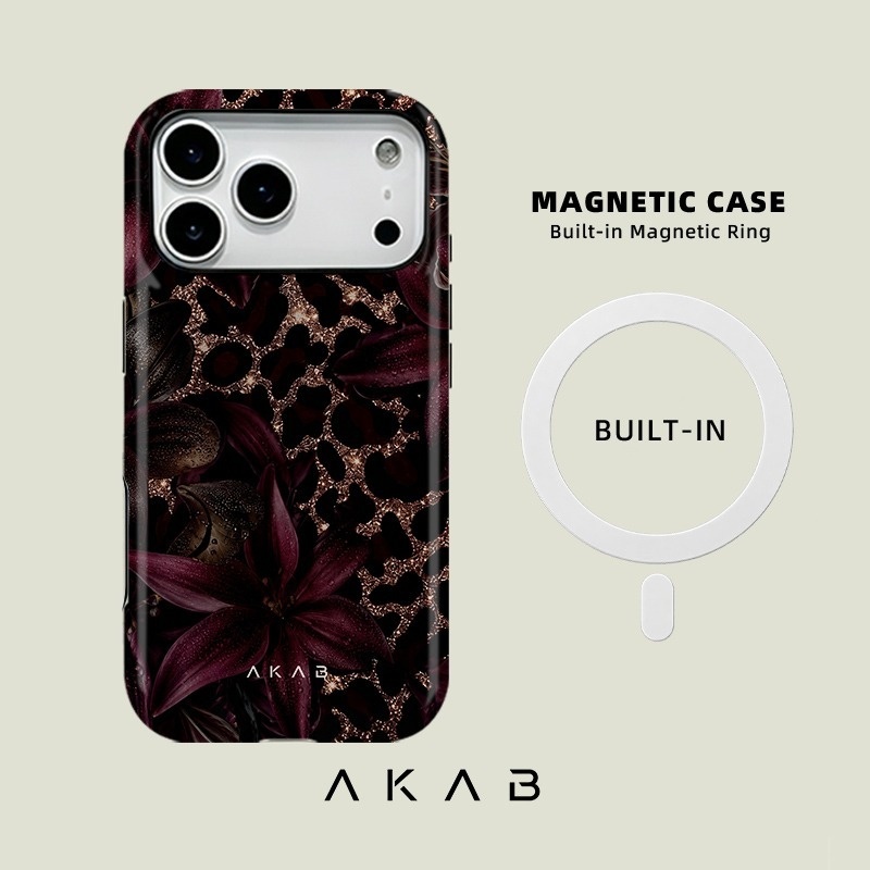 TEMU Phone Case: Magnetic Phone Case, Burgundy Print Aesthetic Design For Iphone 17 16 15 14 13 12 11 Pro Air, 2-in-1 Dual-layer Shockproof