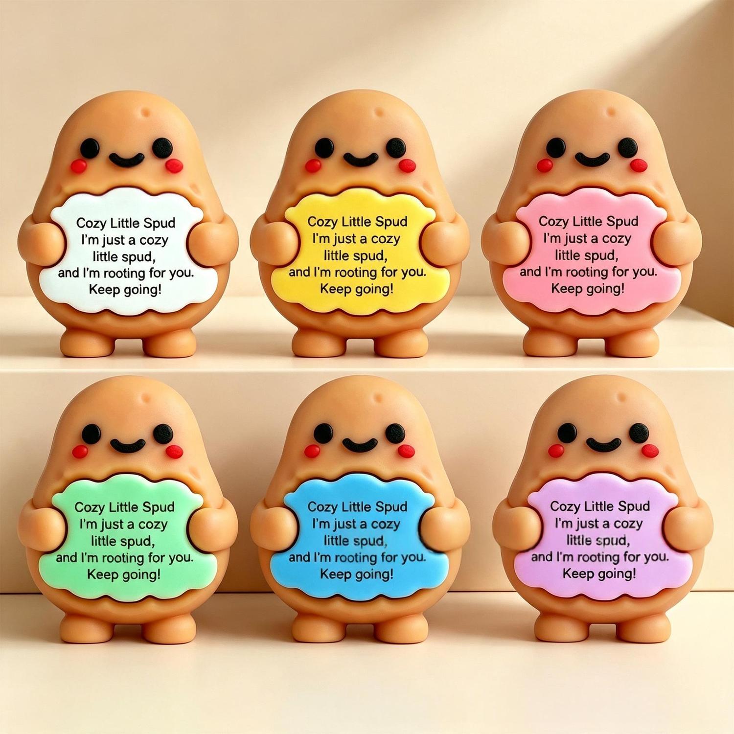TEMU 6pcs Cute Potato Figurines With Positive Affirmation Quotes - Motivational Mini Statues, Abstract Plastic Desk Decor Suitable For Office, Study