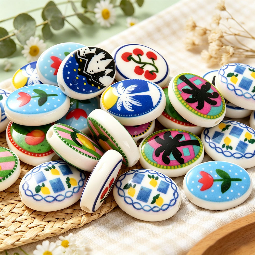 Light Bohemian Style Oval Ceramic Beads for DIY Jewelry Making