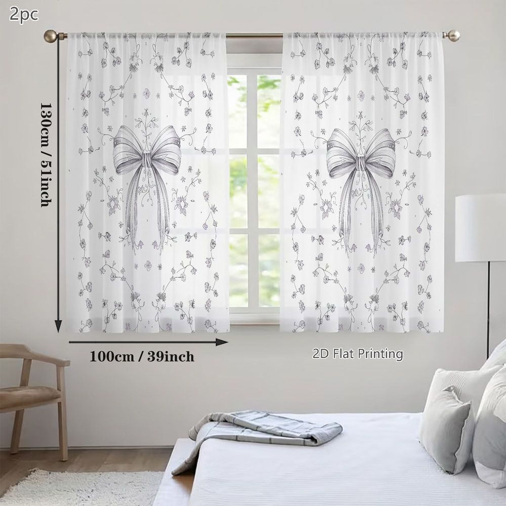 TEMU 2D Flat - 2D Flat - Set aus zwei leichten, transparenten Vorhängen für Frühling und Sommer, mit einem anspruchsvollen Lavendel- und