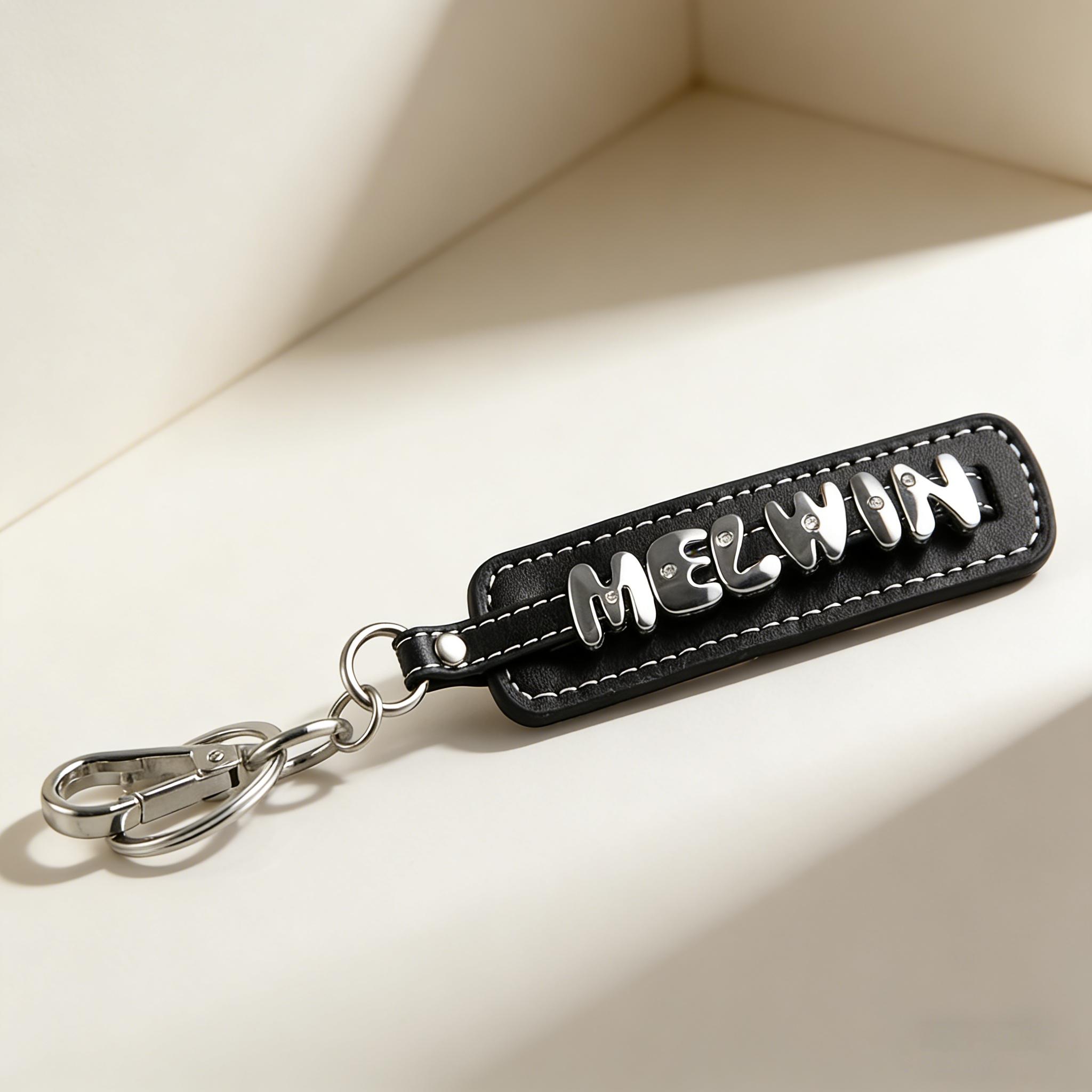 TEMU Customizable Name Keychain- Smooth Alloy Letters With Pu, Personalized Keychain For Couples, Valentine's Day Gift, Car Ornament, Bag Pendant( In