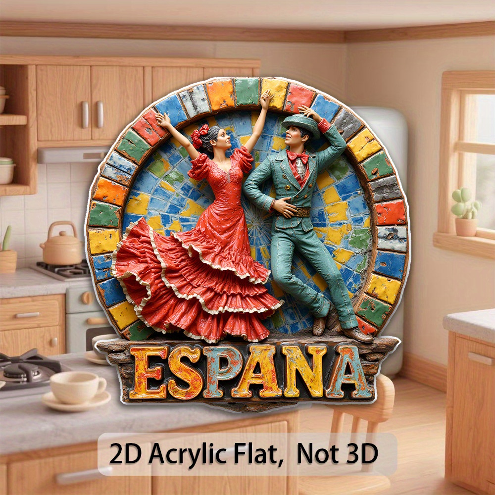 TEMU Imán de nevera acrílico 2D, 1 pieza, Halloween, Navidad - obra de arte de azulejos españoles con bailarines - para entusiastas de , amantes de
