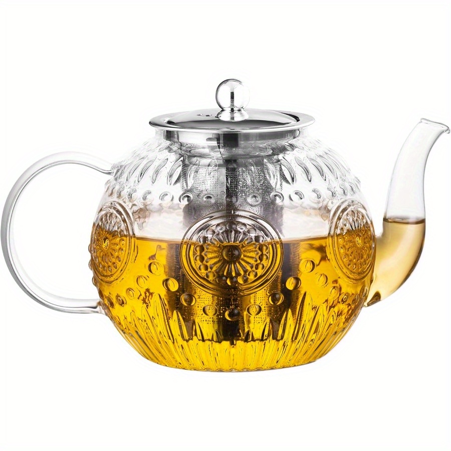 E-shop 50Oz/1500Ml Vintage Glas Teekanne von Bandesun mit herausnehmbarem Filter - Sicher für den Herd, aus Borosilikatglas, mit einem eleganten