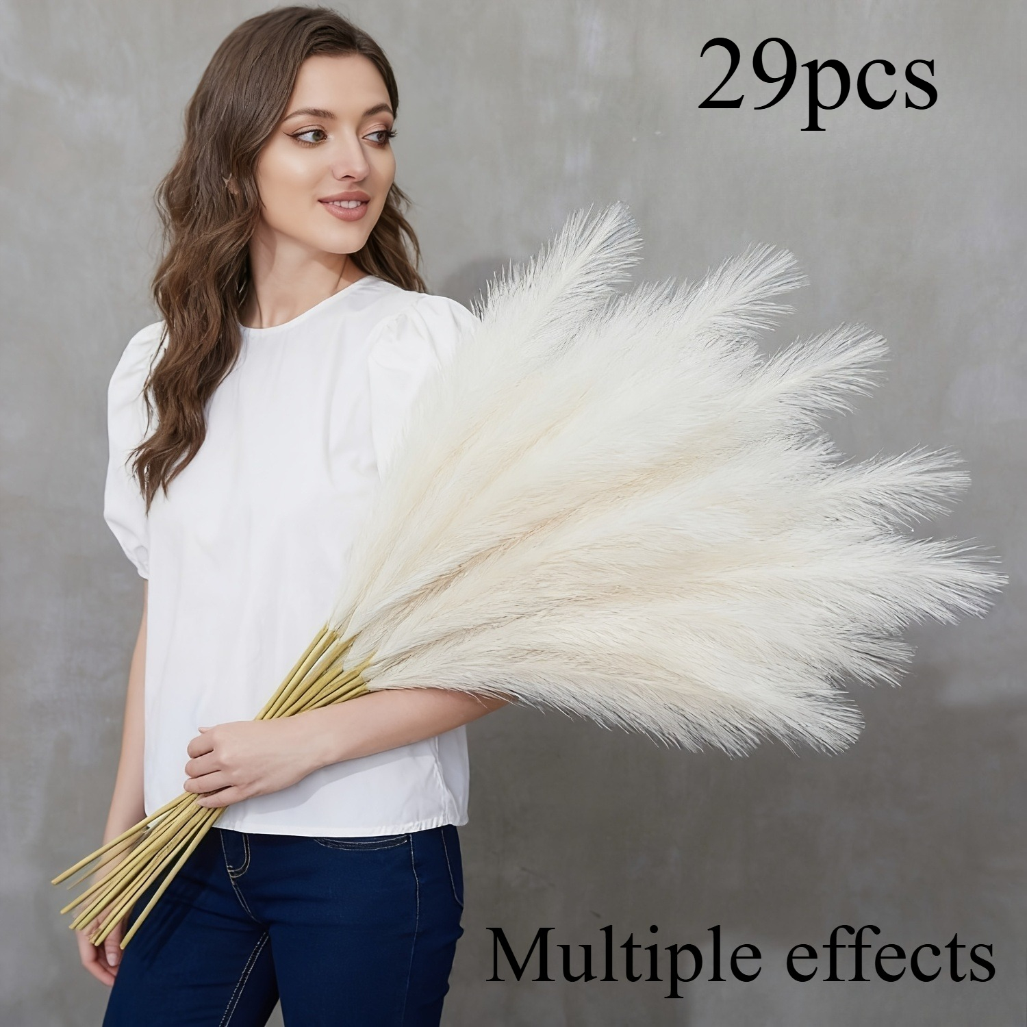 TEMU 29pcs 27.5-inch / 70cm Faux Pampas Grass, Fluffy Artificial Pampas, Bohemian Style Wedding Floral Arrangement, Tall Floor Vase Decoration, Baby