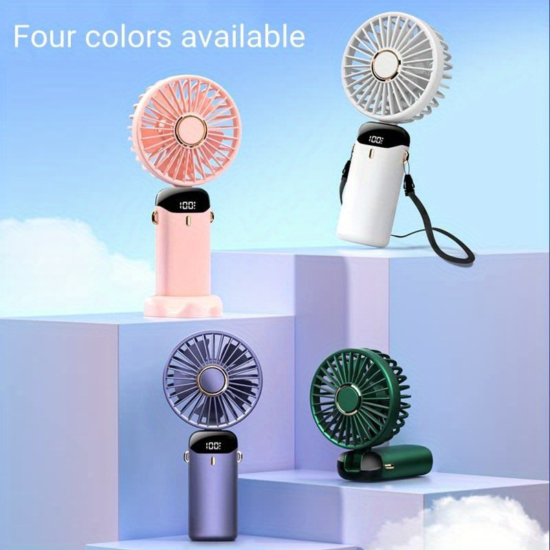 

Portable Mini Handheld Fan -5000mah Usb Rechargeable, , 5- Foldable Fan, Led Display, Suitable For Home, Office, Outdoor Handheld/ Desktop/ Neck Fans 3-in-1 Mini Fan With Base