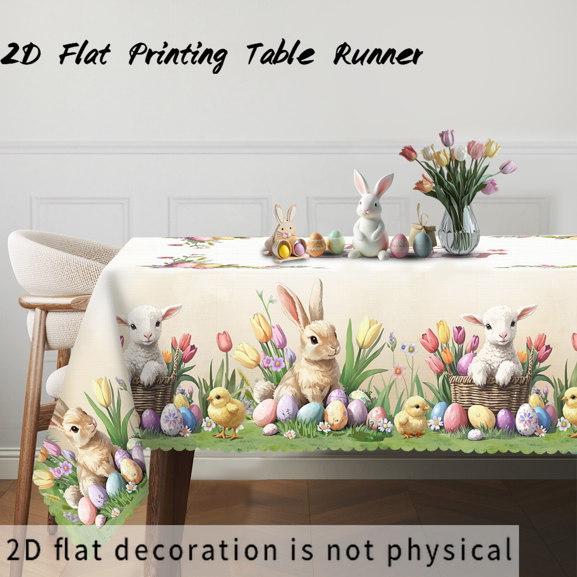 item picture 2d flat 1pc tablecloth easter tablecloth easter   chick egg     spring and summer decor easter gift ideal for indoor and outdoor easter parties and home decor easter decor farmhouse decor
