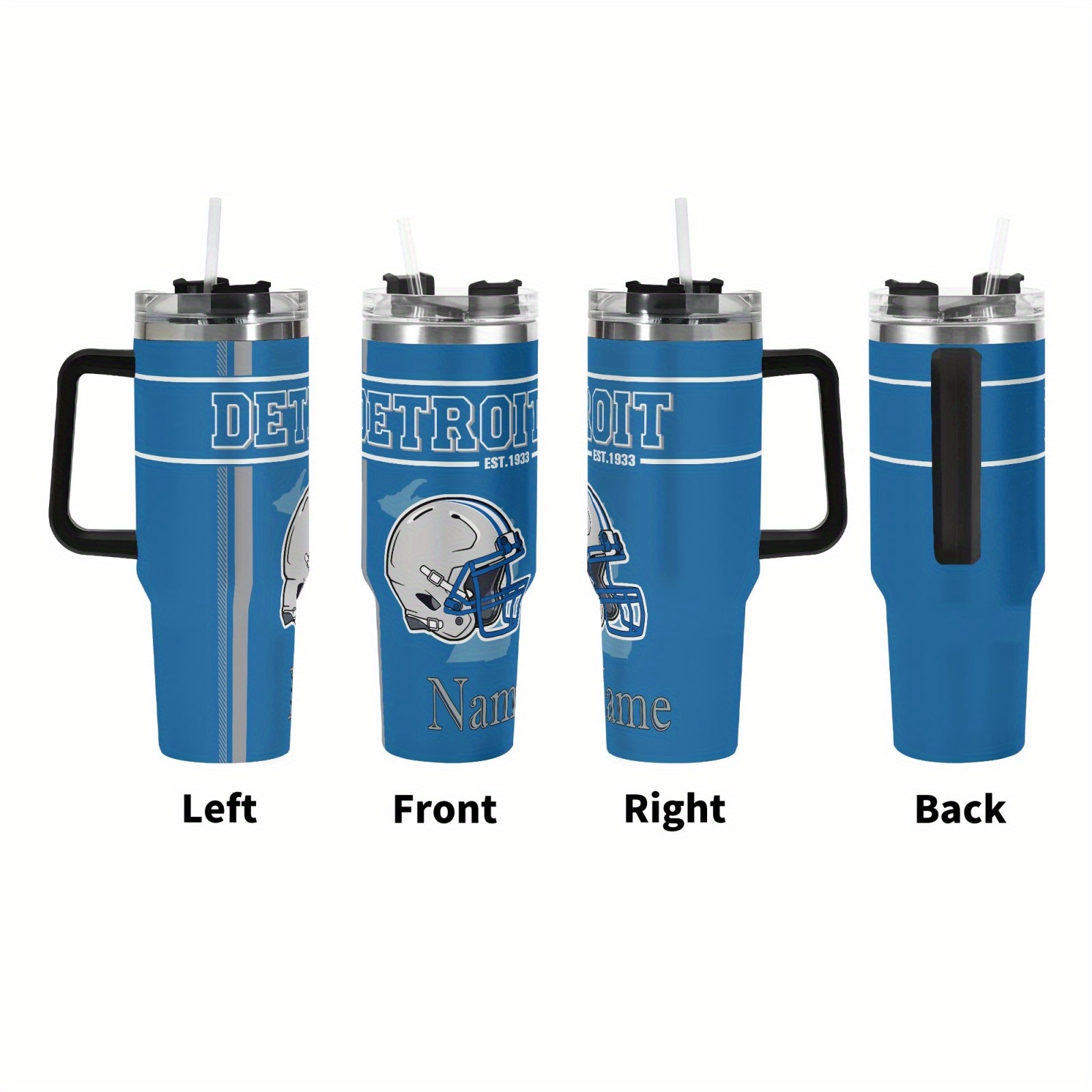 customizable 40oz vacuum insulated tumbler with lid straw personalized name detroit football design hand wash only reusable travel cup for car office   gift for fans 0