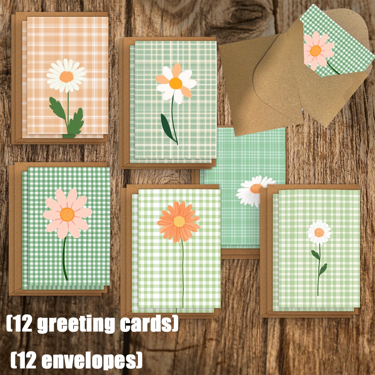 TEMU 6 Set/12 Set Cartes de vœux amusantes Motif floral Carte de vœux + Ensemble d'enveloppes | Page intérieure vierge | Convient aux festivals, aux