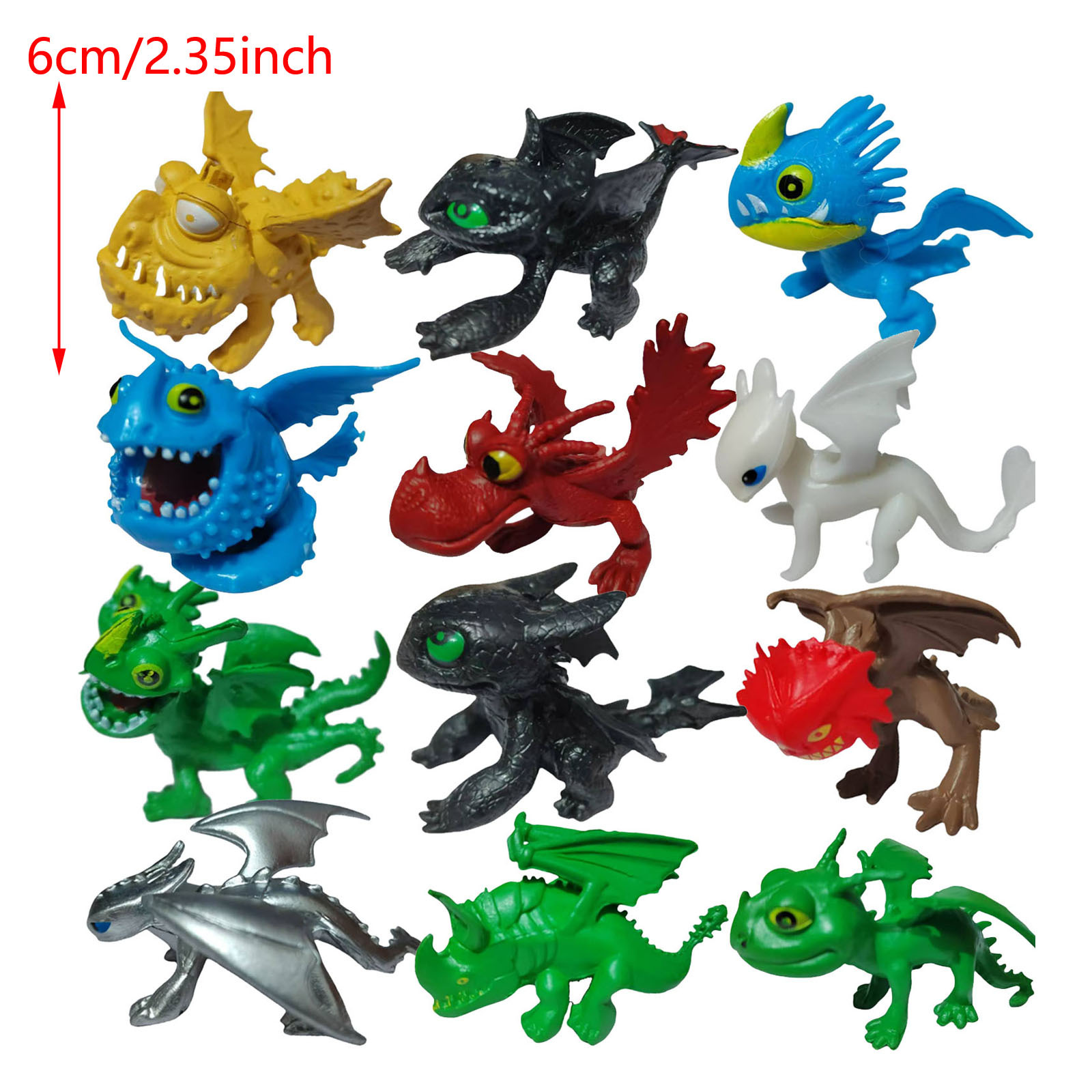 TEMU 12pcs Pvc Dragon Action Figures Set, Assorted Models, Collectible Miniature Figures For Play