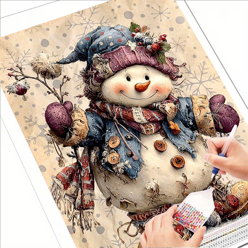 TEMU 2d Flat, 1pc Frameless 5d Diamond Painting Kit, Featuring A Cute Cartoon Snowman, With Winter Serenity. It's An And Project, Ideal For Adult