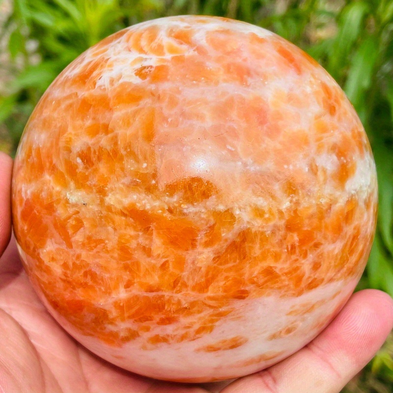 TEMU 1pc Natural Sunstone Ball Decoration Ornament, Polished Crystal Ball, Mineral Ball Decoration, Christmas Holiday Gift