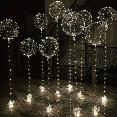 20pcs ten balloons ten string lights transparent shiny bubble decorations battery powered aa batteries not included led glowing balloons transparent glowing suitable for wedding birthday decorations