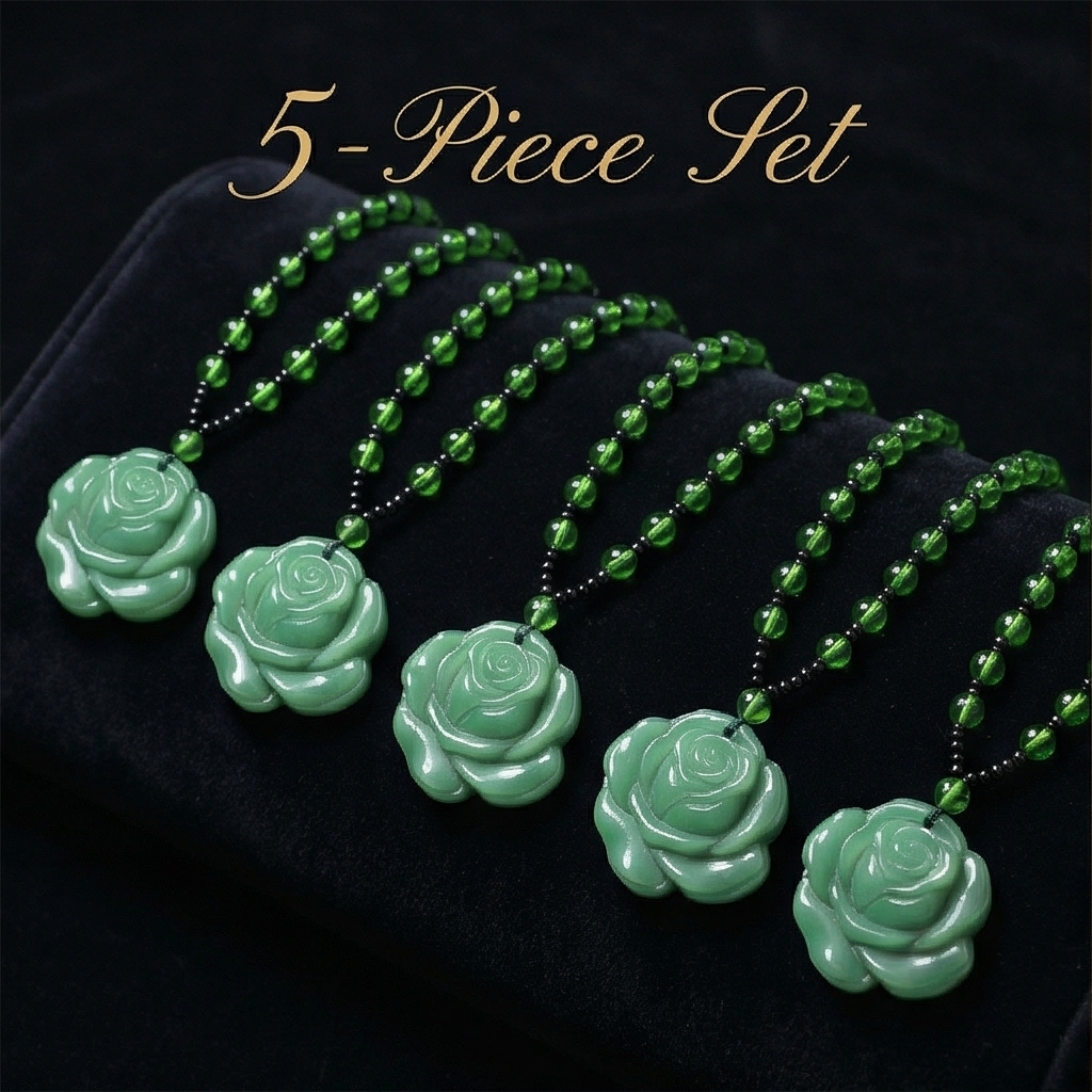 5pcs Imitation Rose Pendant Necklace Set, Holiday Gift