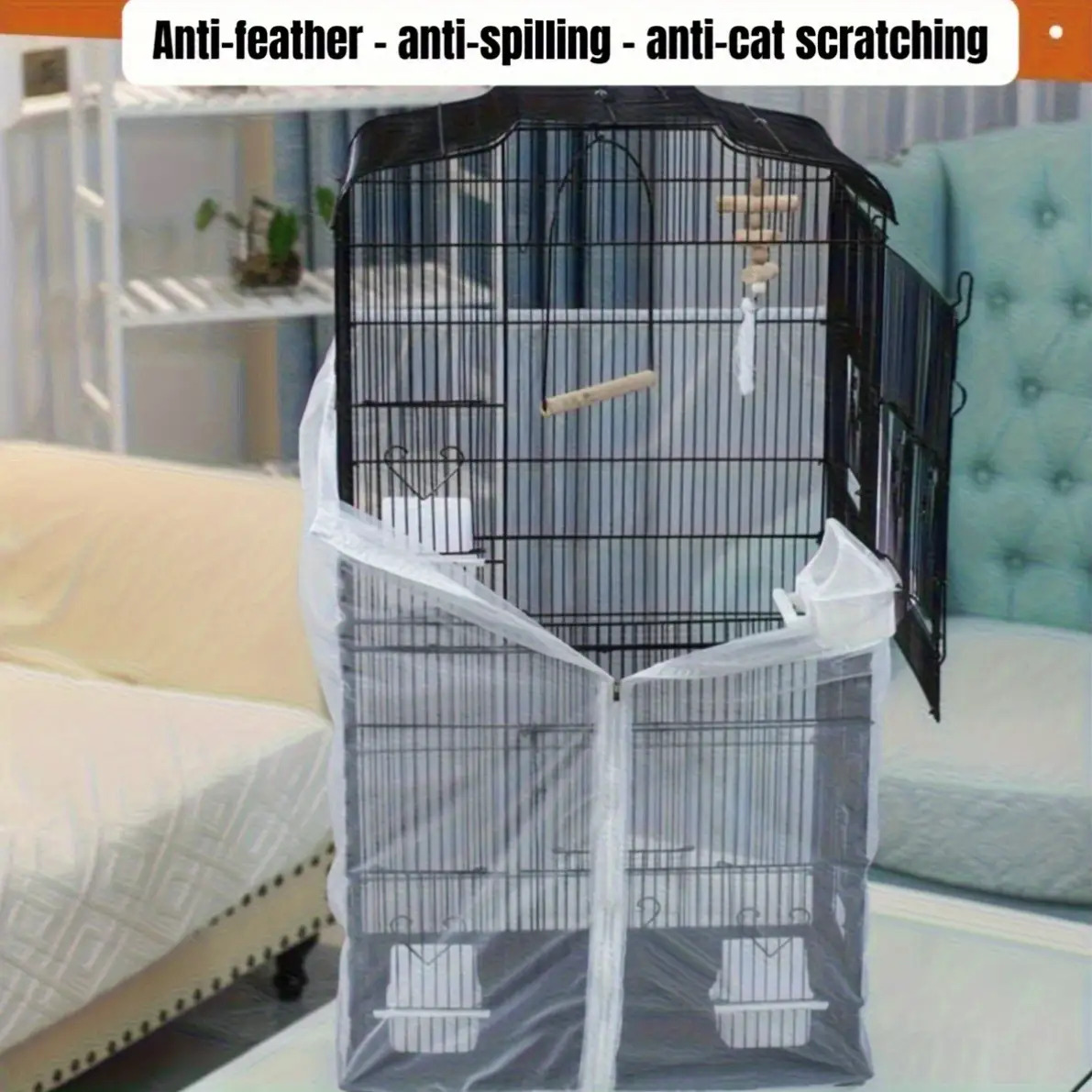Zipper-style parrot cage mesh cover made of polyester material,... product image 8